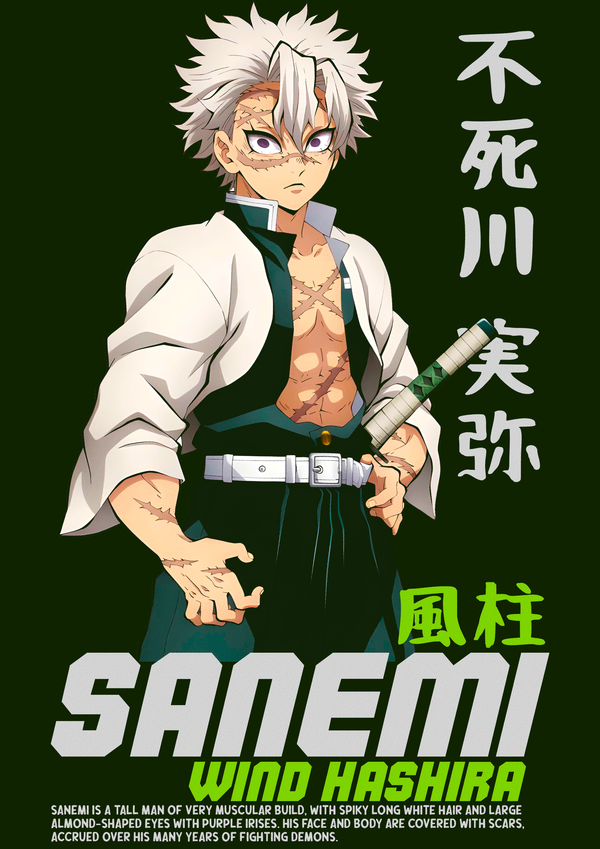 Sanemi Shinazugawa Wind Hashira Demon Slayer Anime Wall Art | Premium Matte & Metal Poster by Steckefy