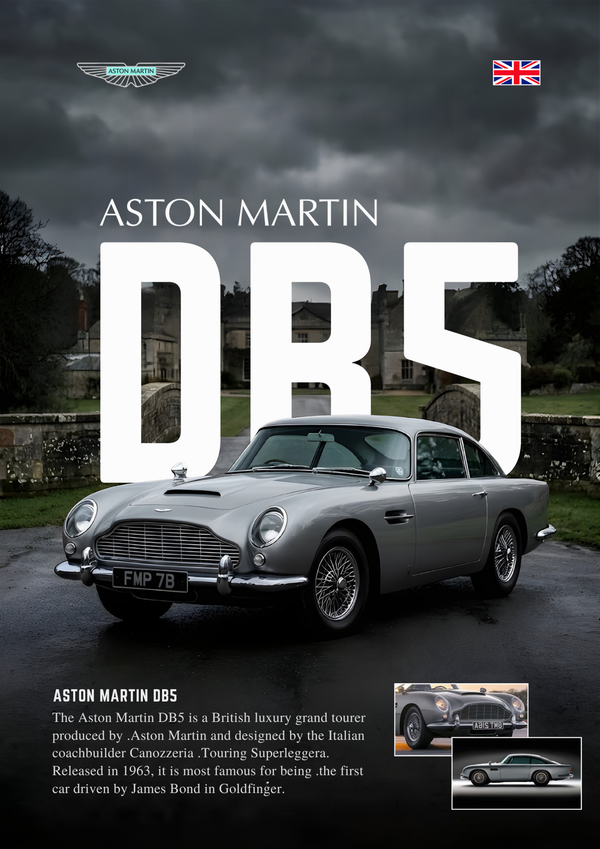 Aston Martin DB5 British Luxury Classic Car Vintage Wall Art | Premium Matte & Metal Poster by Steckefy