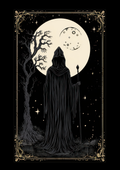 The Moon Keeper Dark Cloaked Reaper | Celestial Gothic Mysticism Wall Art | Premium Matte & Metal Poster by Steckefy