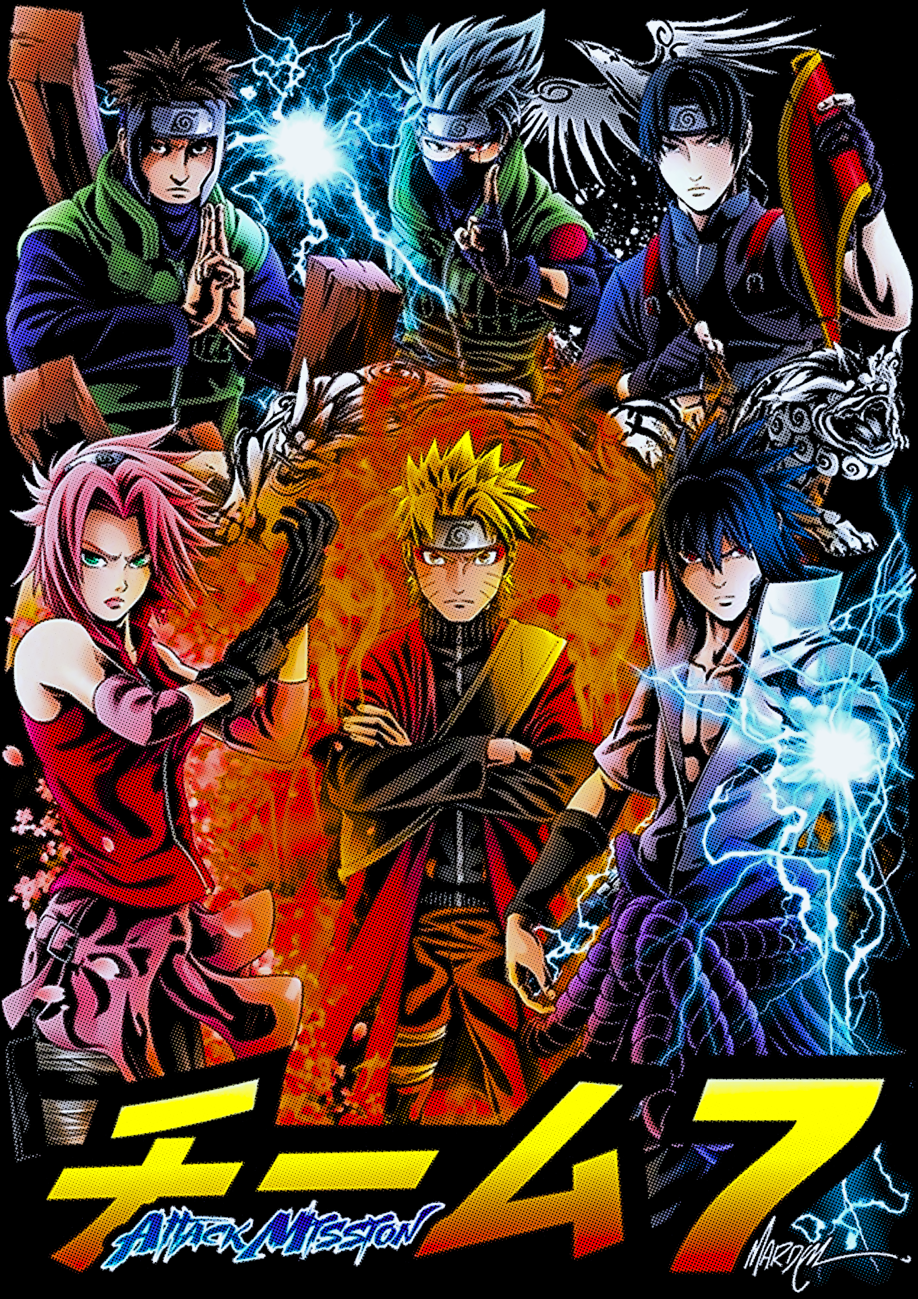 Naruto Team 7 Legendary Shinobi Attack Mission Wall Art | Premium Matte & Metal Poster by Steckefy