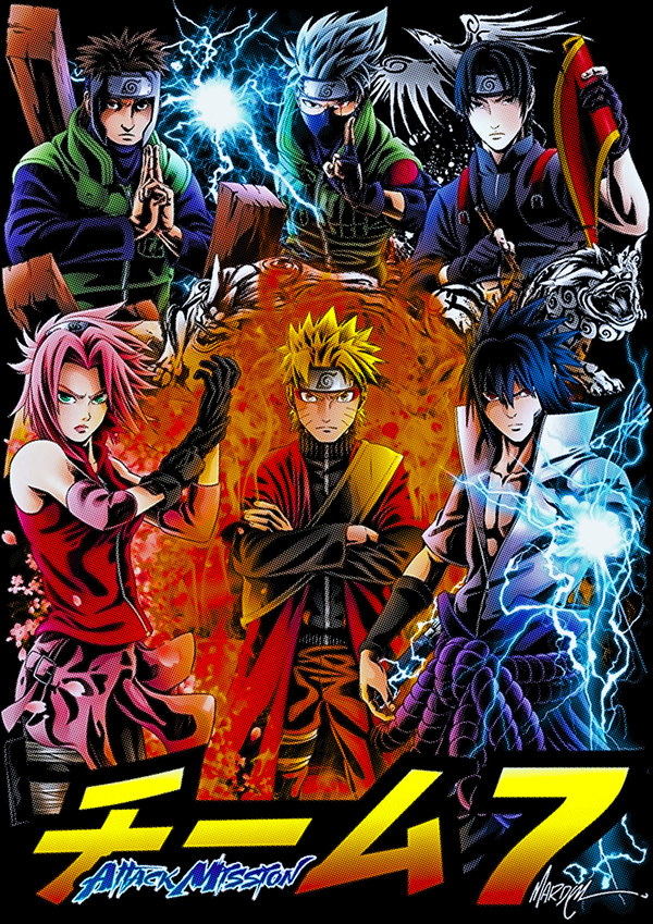 Naruto Team 7 Legendary Shinobi Attack Mission Wall Art | Premium Matte & Metal Poster by Steckefy