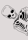 Curious Bones Peeking Skeleton | Minimalist Dark Humor Halloween Wall Art | Premium Matte & Metal Poster by Steckefy