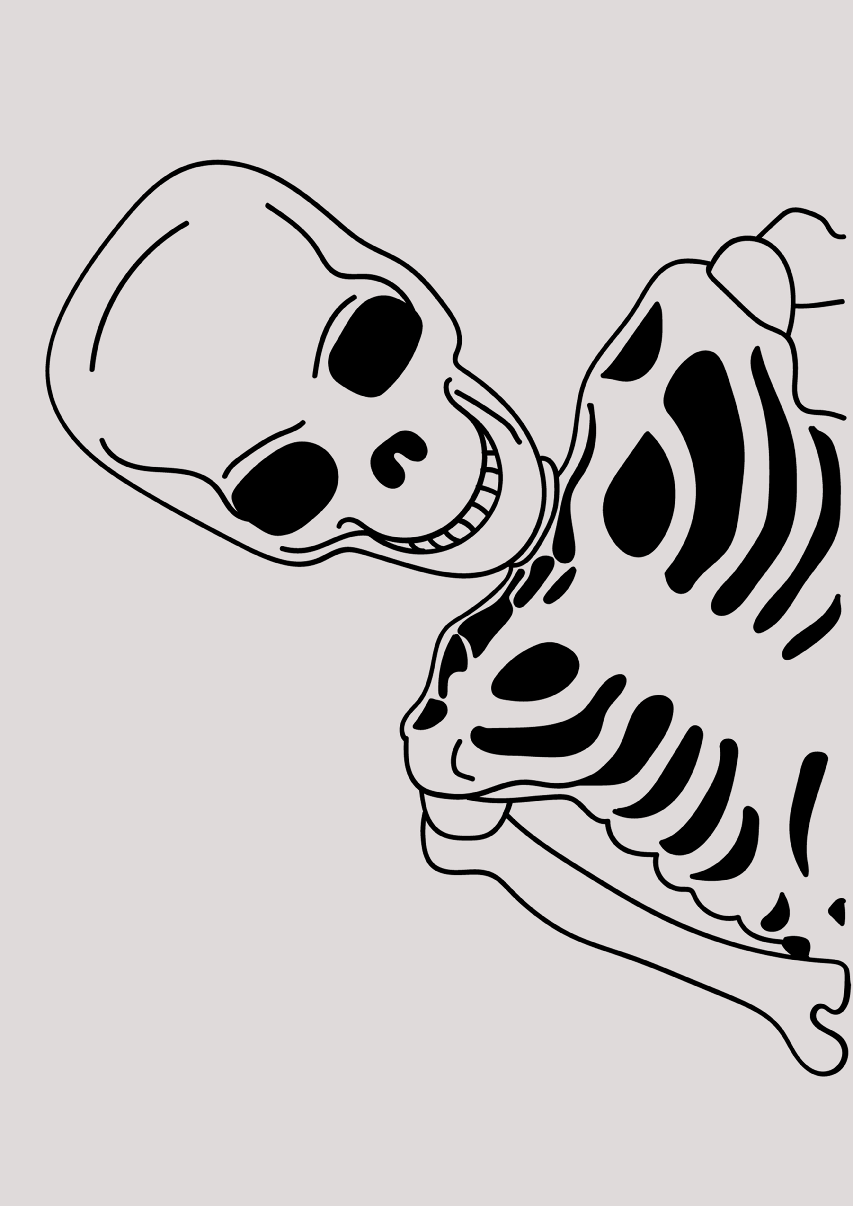 Curious Bones Peeking Skeleton | Minimalist Dark Humor Halloween Wall Art | Premium Matte & Metal Poster by Steckefy