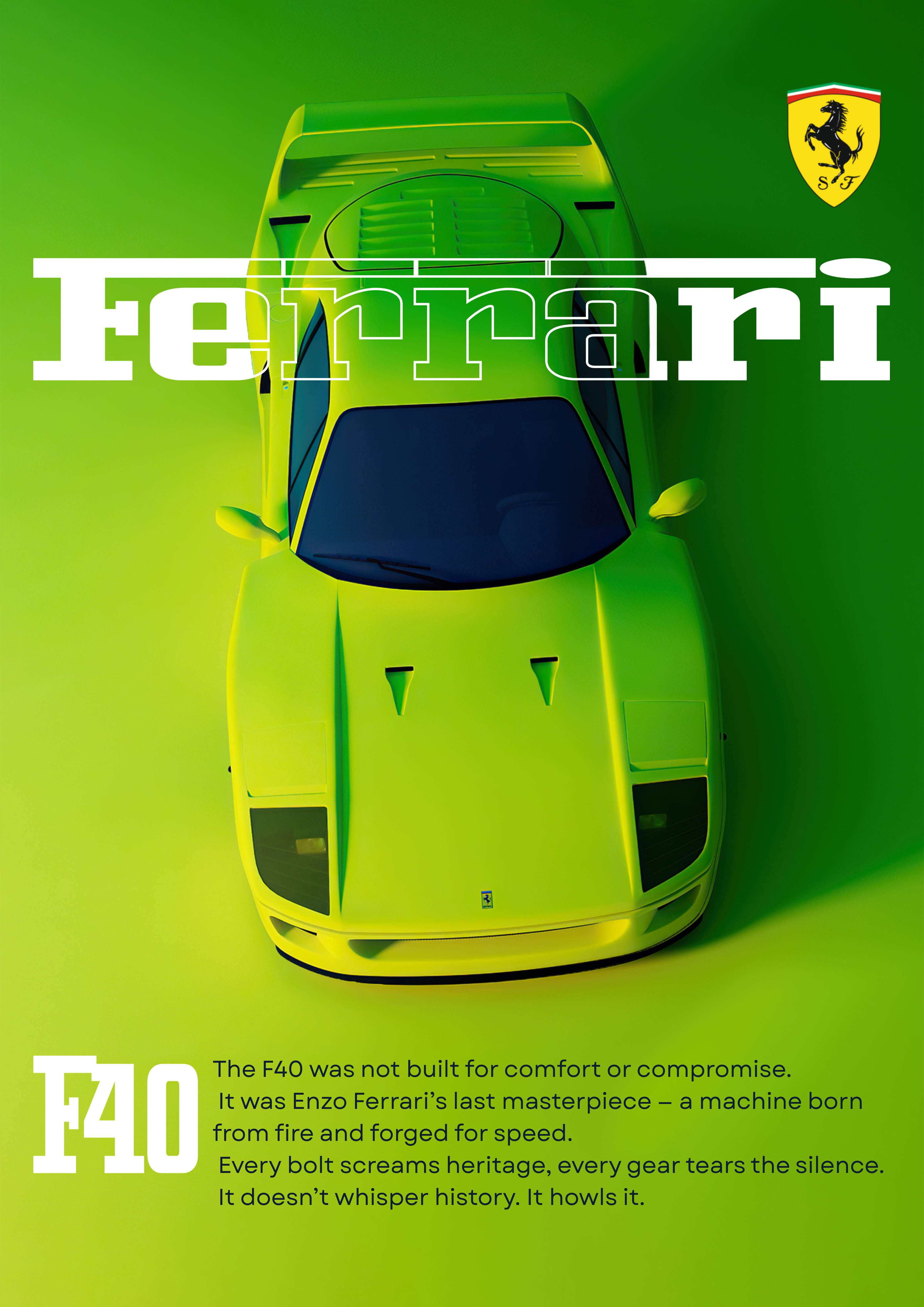 Ferrari F40 Enzo Ferrari Masterpiece | Neon Pop Art Supercar Wall Art | Premium Matte & Metal Poster by Steckefy