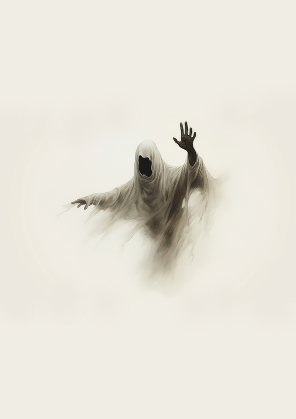 The Apparition Floating Spirit | Ethereal Haunted Ghost Illustration | Premium Matte & Metal Poster by Steckefy