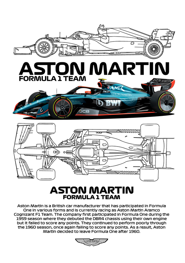 Aston Martin Formula 1 Team AMR Technical Blueprint Wall Art | Premium Matte & Metal Poster by Steckefy
