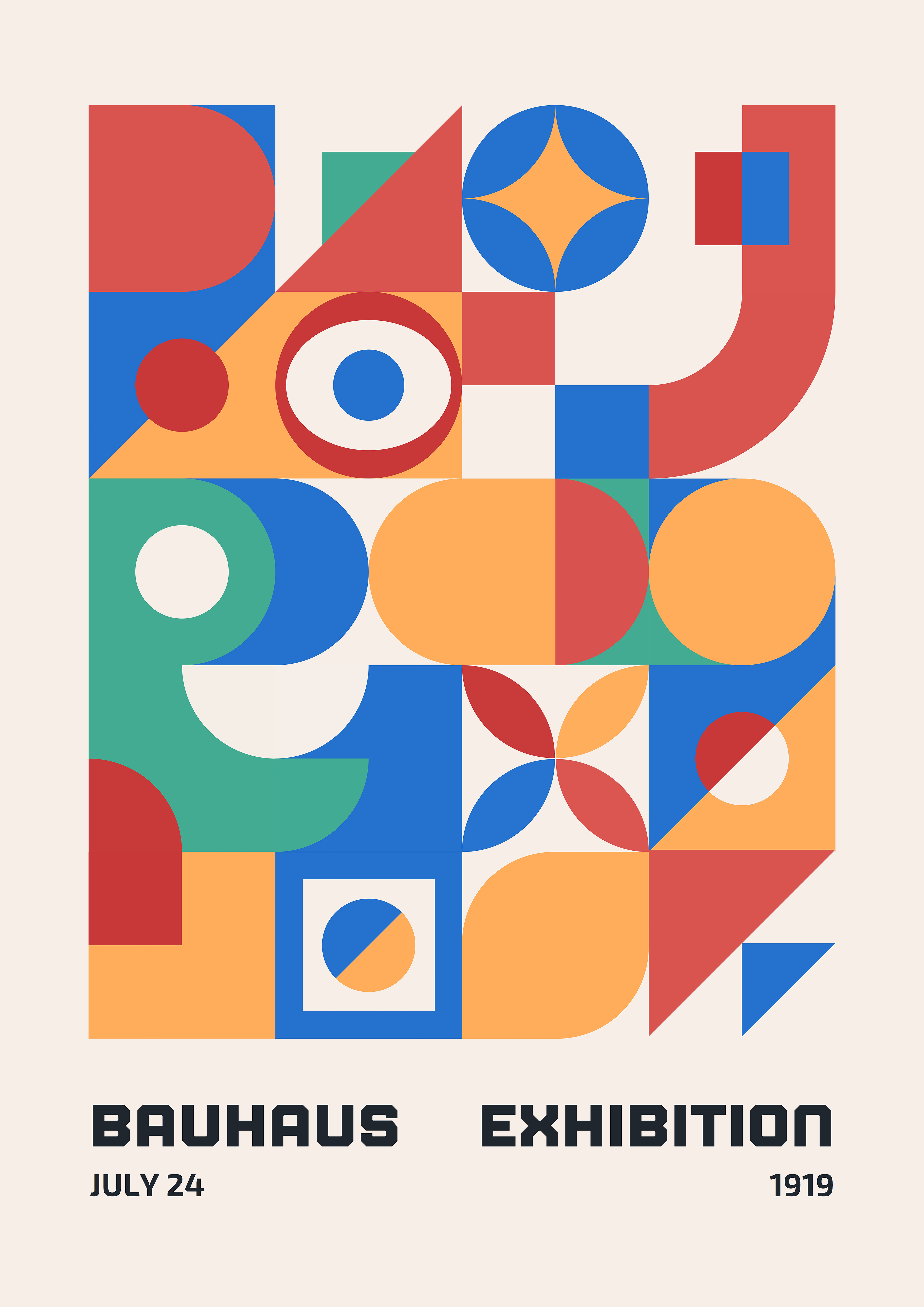 Bauhaus Color Matrix Abstract Geometry | Primary Palette Exhibition Art | Premium Matte & Metal Poster by Steckefy