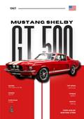 Ford Shelby Mustang GT500 1967 | Red & White Racing Stripes Muscle Car Poster – Premium Matte & Metal Poster by Steckefy