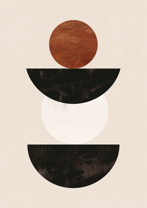 Boho Equilibrium Stacked Geometric Shapes | Terracotta and Black Abstract Art | Premium Matte & Metal Poster by Steckefy