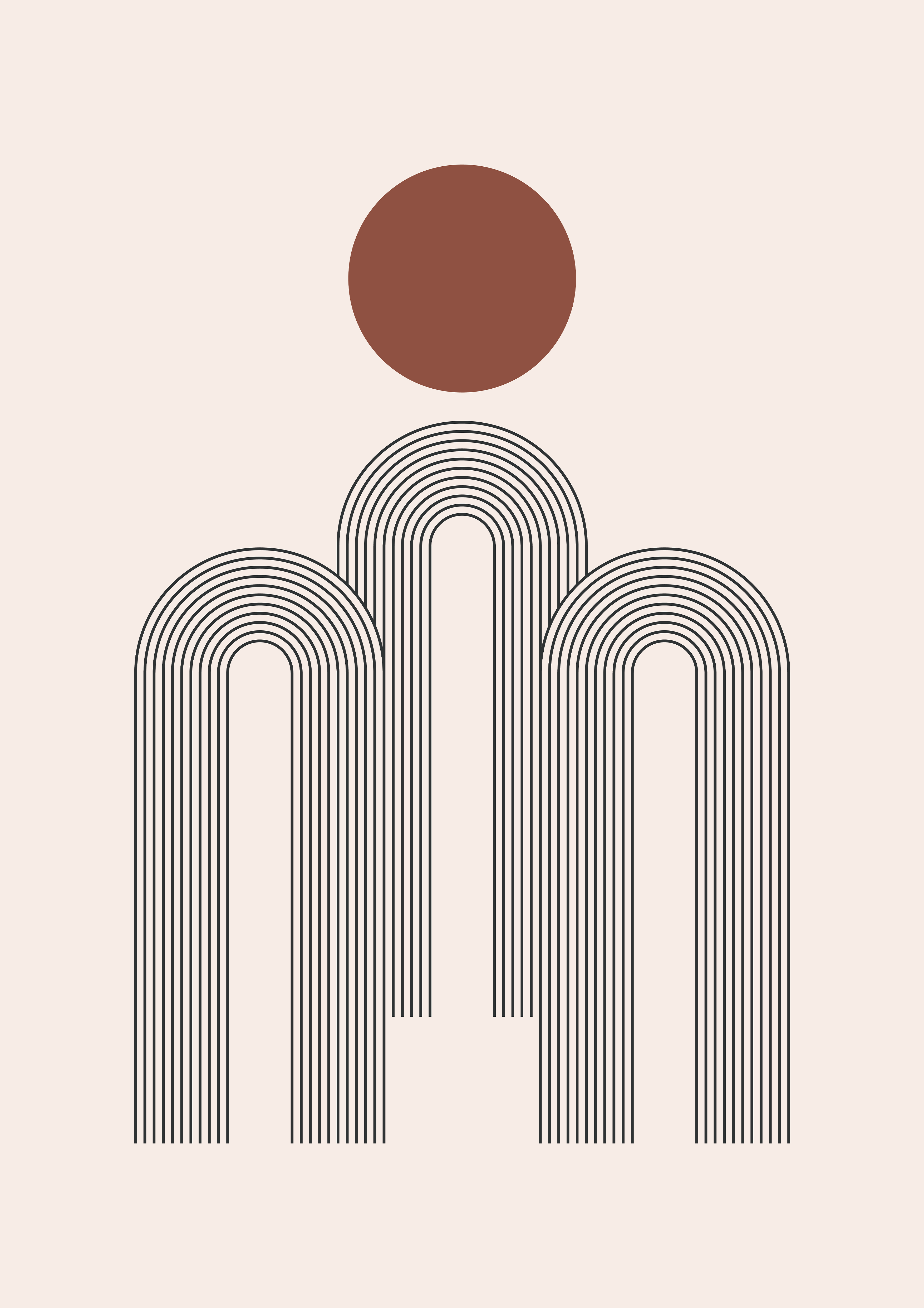 Mid-Century Modern Arches and Sun | Telinchi Style Minimalist Wall Art | Premium Matte & Metal Poster by Steckefy