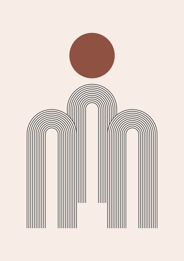 Mid-Century Modern Arches and Sun | Telinchi Style Minimalist Wall Art | Premium Matte & Metal Poster by Steckefy