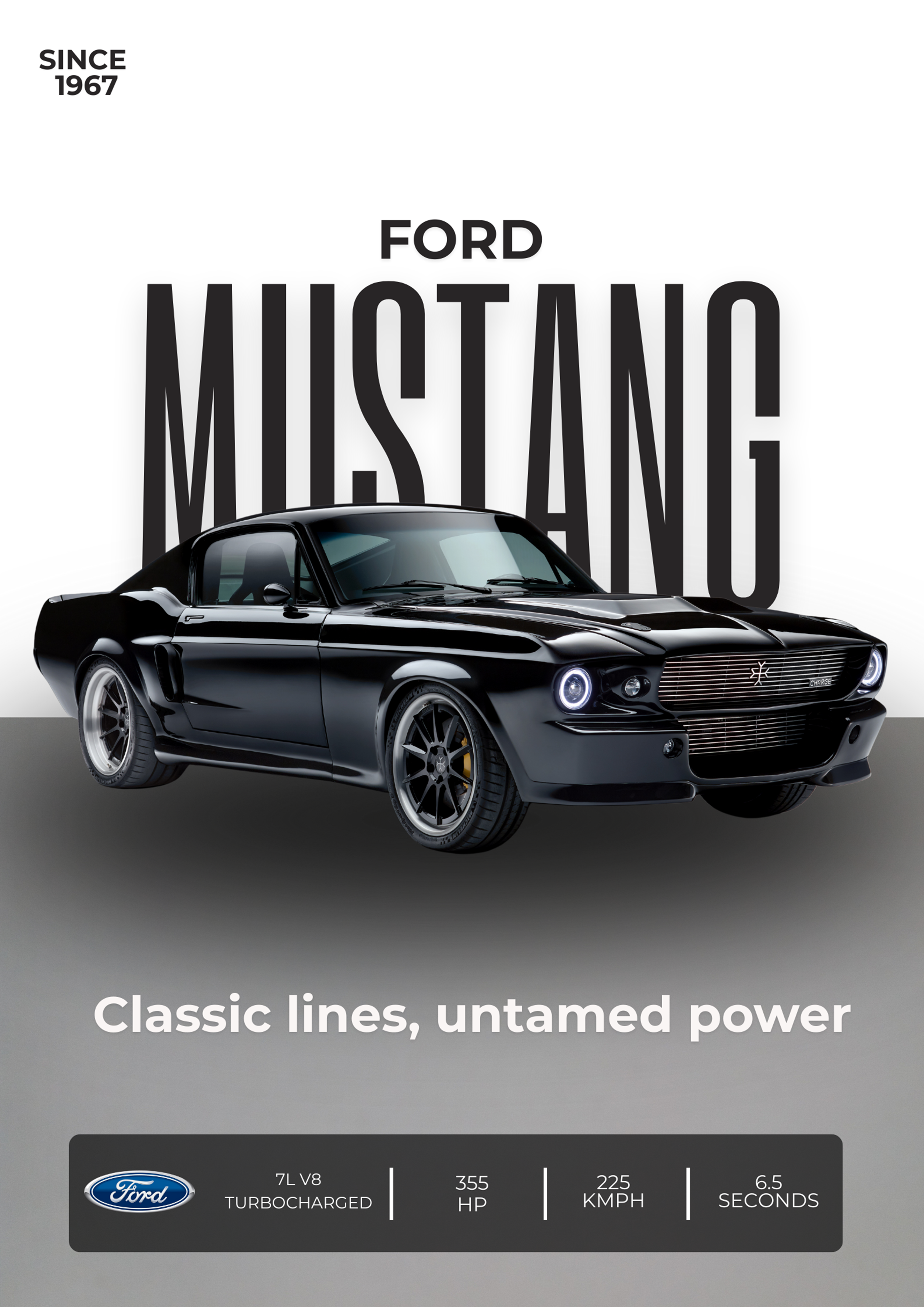 Ford Mustang 1967 Classic Black Edition | Untamed Power Muscle Car Poster | Premium Matte & Metal Poster by Steckefy