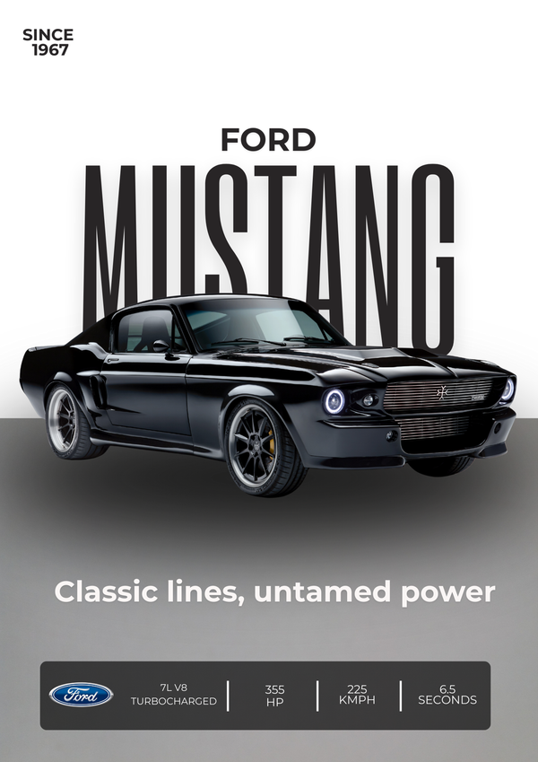 Ford Mustang 1967 Classic Black Edition | Untamed Power Muscle Car Poster | Premium Matte & Metal Poster by Steckefy