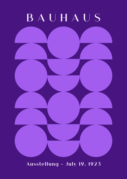 Bauhaus Rhythm Grid Purple Semicircles | 1923 Exhibition Pattern Art | Premium Matte & Metal Poster by Steckefy