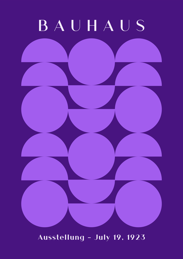 Bauhaus Rhythm Grid Purple Semicircles | 1923 Exhibition Pattern Art | Premium Matte & Metal Poster by Steckefy